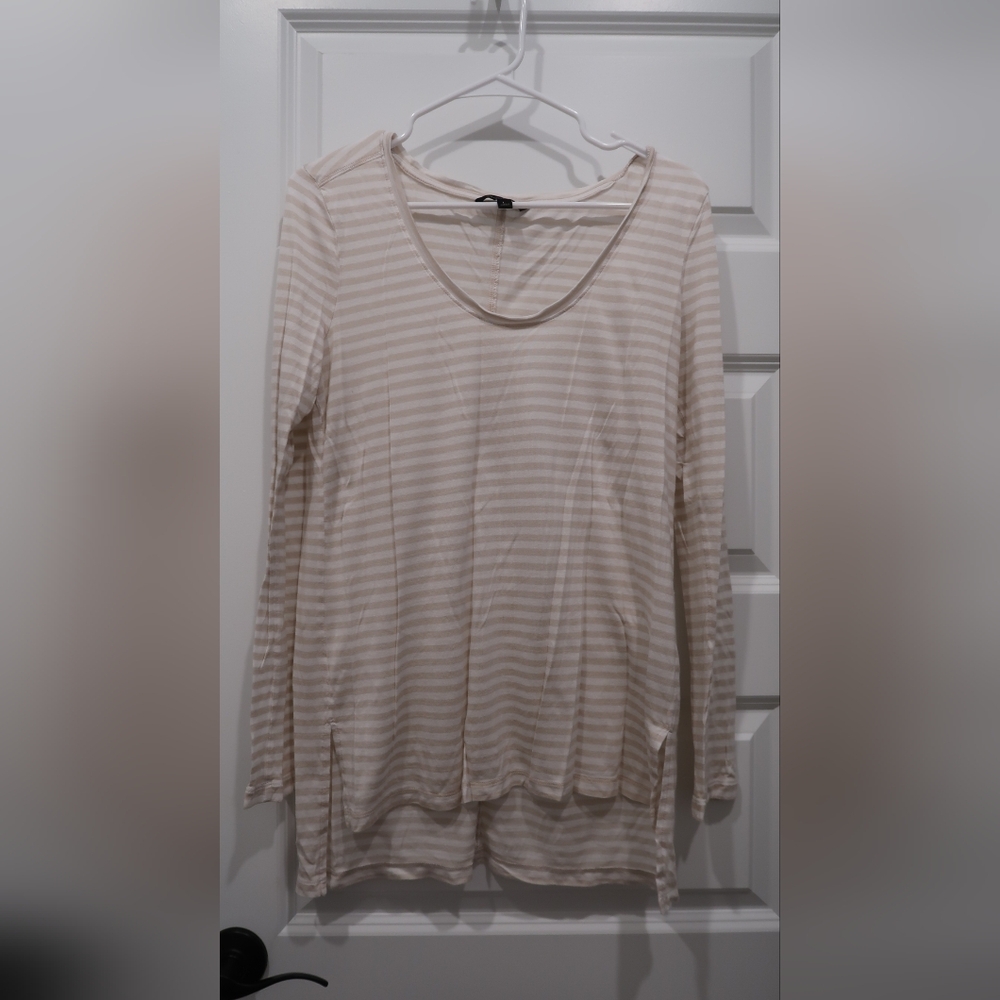 Banana Republic Striped Cream Long Sleeve 100% Modal Shirt Size Large